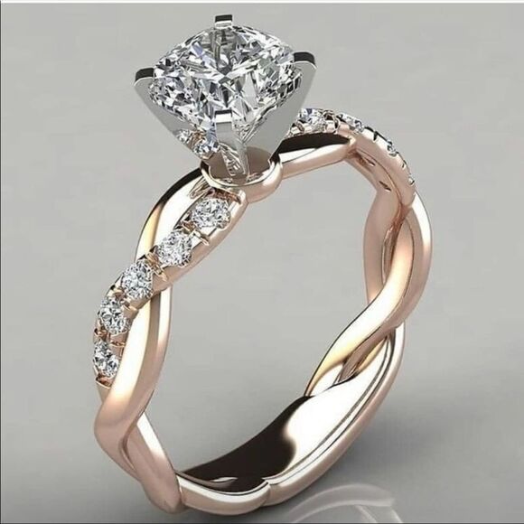 New!  Gorgeous gold twisted shaped faux diamond engagement ring! - Picture 1 of 7
